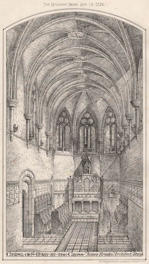 Chapel of St. Mary at the Cross; James Brooks Architect. Edgware 1876 print